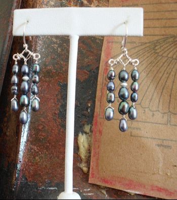 Earrings Sterling Silver Rice Shape Peacock Pearls .JPG